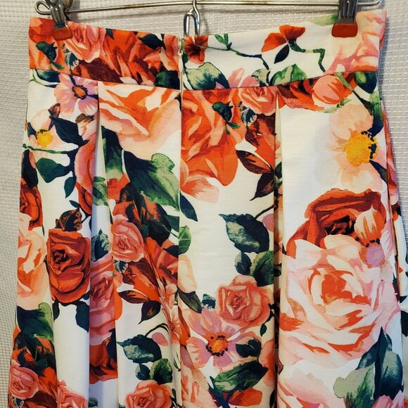 Eliza J Floral Midi Flounce Party Skirt Jacquard Roses Tulle Underlay Sz 4 - Picture 5 of 11